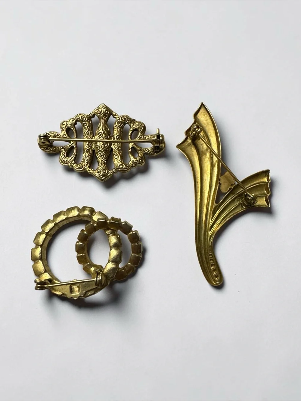 Gold-Tone and Clear Crystal Brooch Trio - Elegant Women's Jewelry